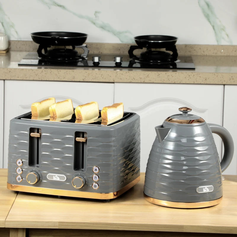 Premium Four-Slice Rippled Toaster in Stylish Grey - Perfect for Even Toasting and Modern Kitchens