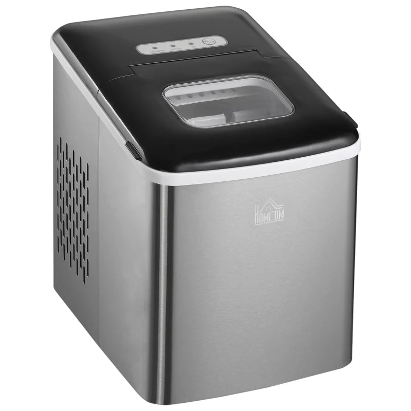 Portable Ice Maker Machine - 9 Cubes in 8 Mins, 12KG/24Hrs, Self-Cleaning, Adjustable Size, Stainless Steel, No Plumbing, Black