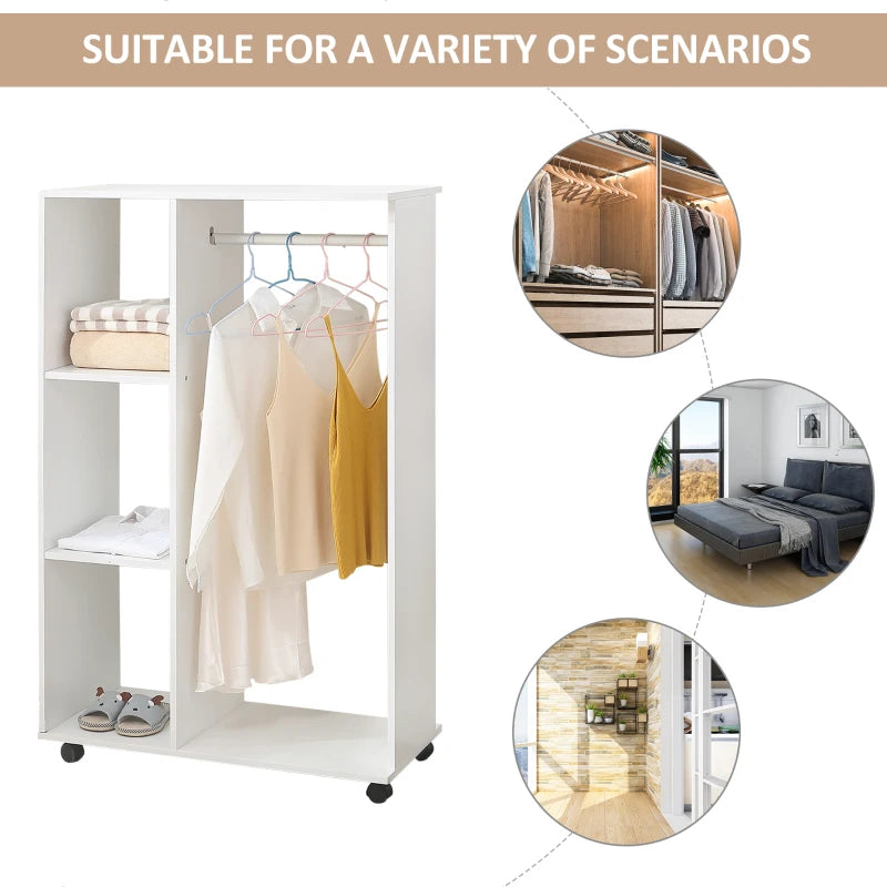 Mobile Open Wardrobe with Clothes Hanging Rail and Storage Shelves for Bedroom or Hallway