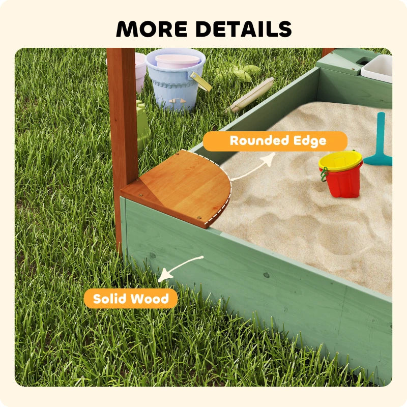 Wooden Sandpit with Canopy and Storage Bins for Kids Outdoor Play 116x112.5x128 cm Green