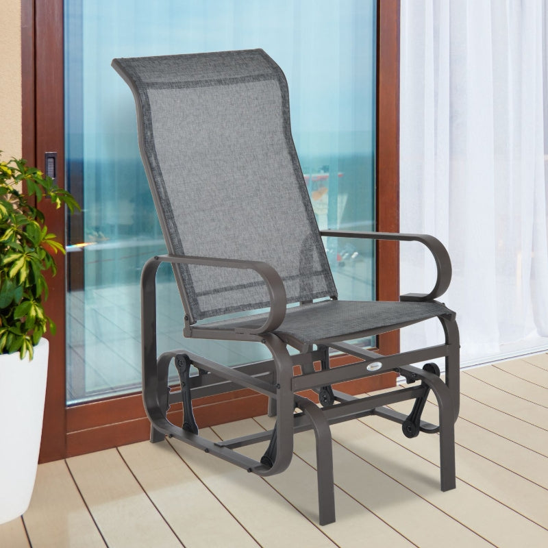Grey & Brown Outdoor Gliding Rocking Chair - Sturdy Metal Frame