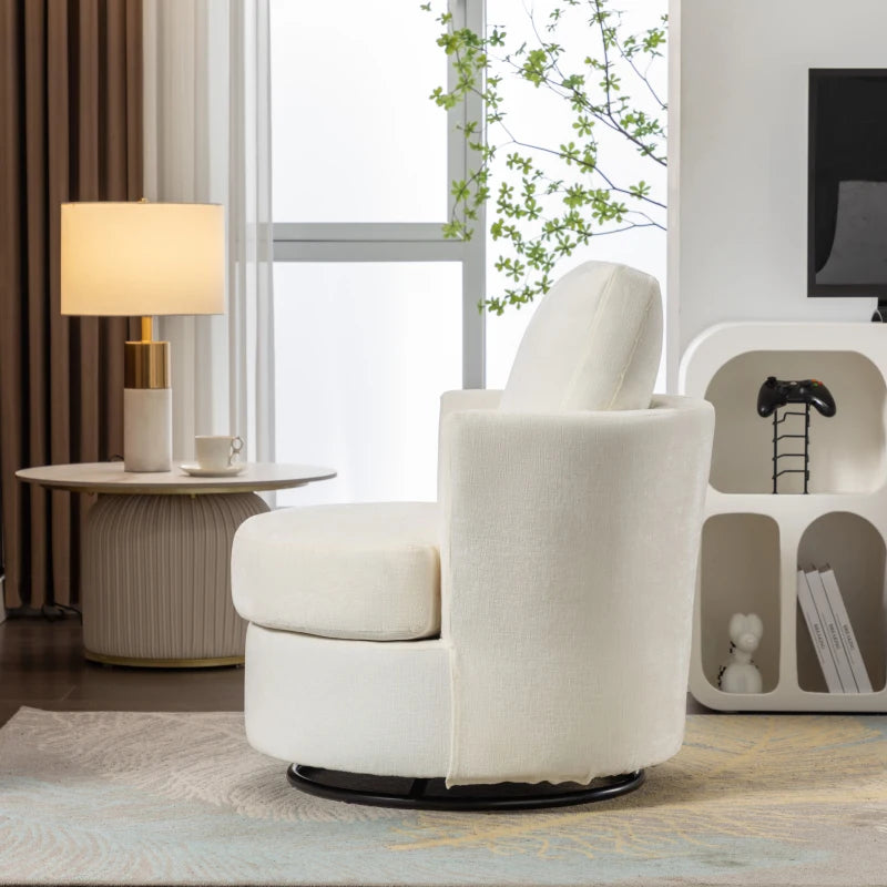 Ivory Chenille Swivel Recliner with Back Cushion, Thick Foam Padding and 360° Rotation, 83x78.5x86 cm