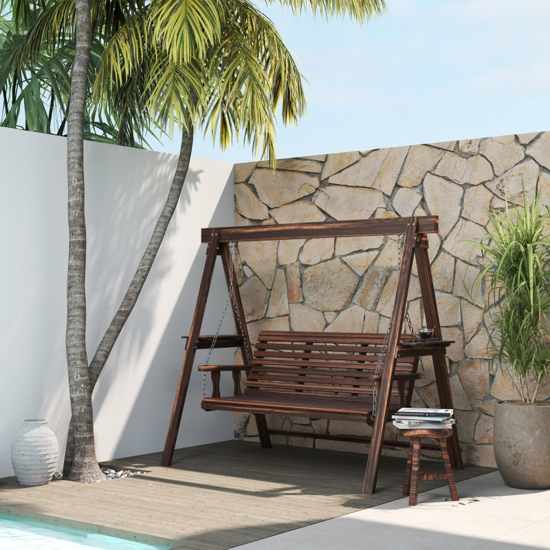 Three-Seater Wooden Swing Bench - Outdoor Garden Furniture - Natural Wood Finish