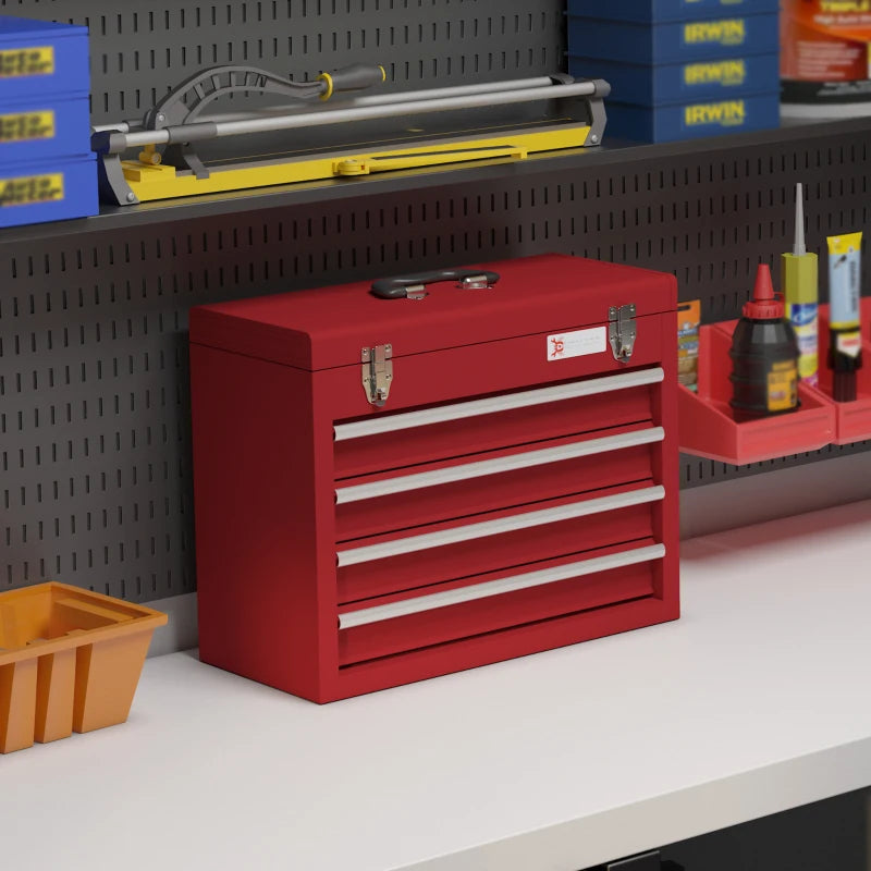 Red Lockable Metal Tool Chest with 4 Drawers