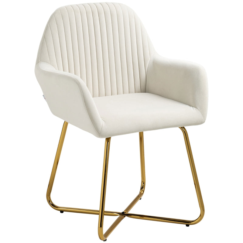 Modern Upholstered Accent Chair with Metal Base for Living Room in Cream White