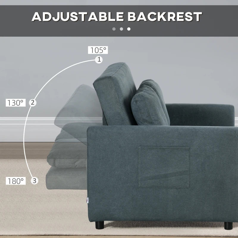 Charcoal Grey Loveseat Sofa Bed with Cushions and Side Pockets for Living Room