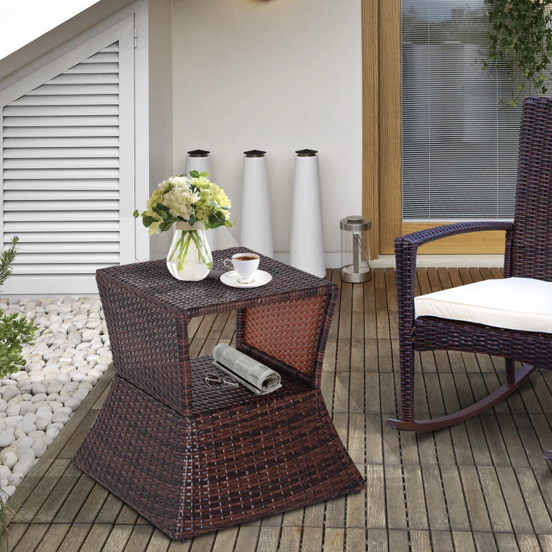 Brown Rattan Wicker Patio Coffee Table with Umbrella Hole