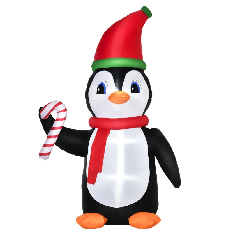 8ft Inflatable Christmas Penguin with Candy Cane - LED Outdoor Holiday Decoration for Festive Cheer