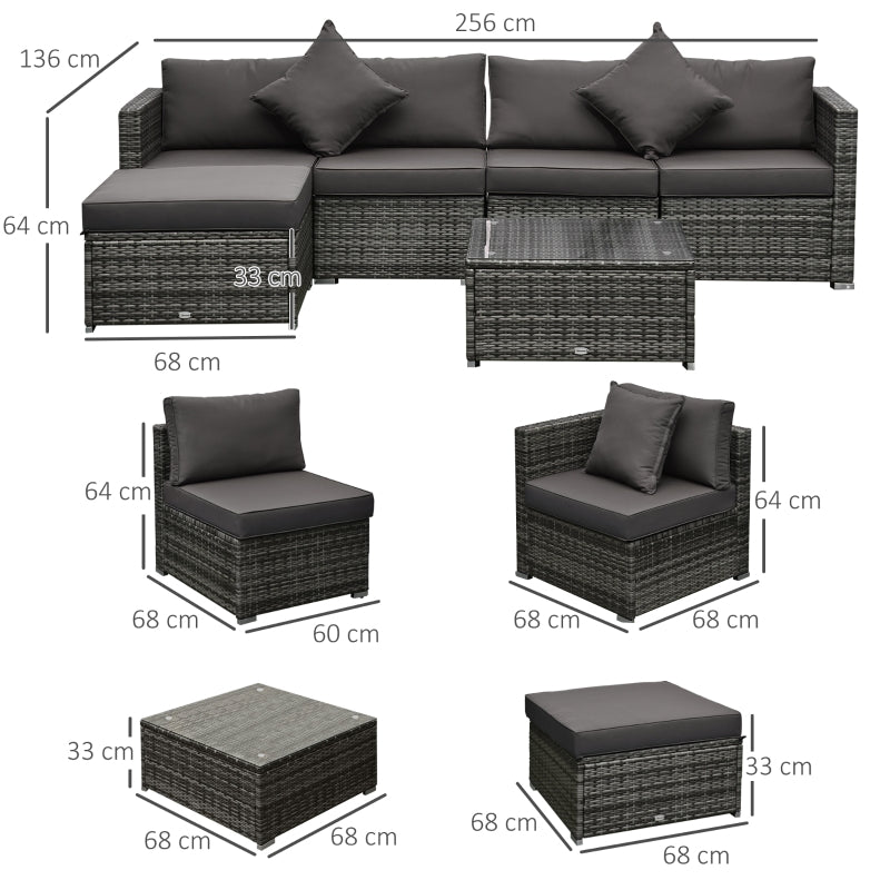 6 Piece Dark Grey Rattan Sofa Set