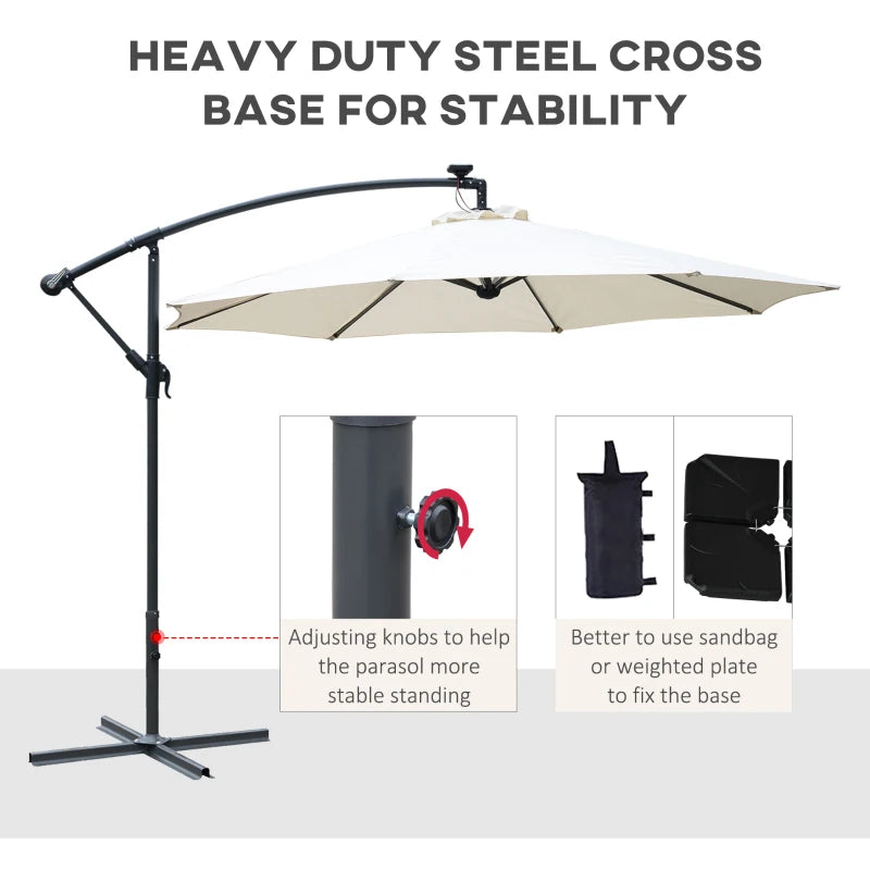 Cream Solar LED Patio Umbrella - 2.95m x 2.45m