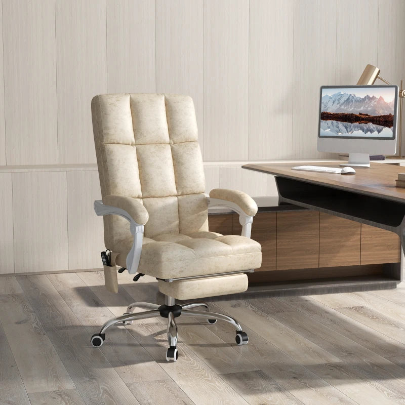 Vinsetto Ergonomic Massage Office Chair with Heat, Reclining Back, Footrest & Padded Seat - Beige Home Office Comfort