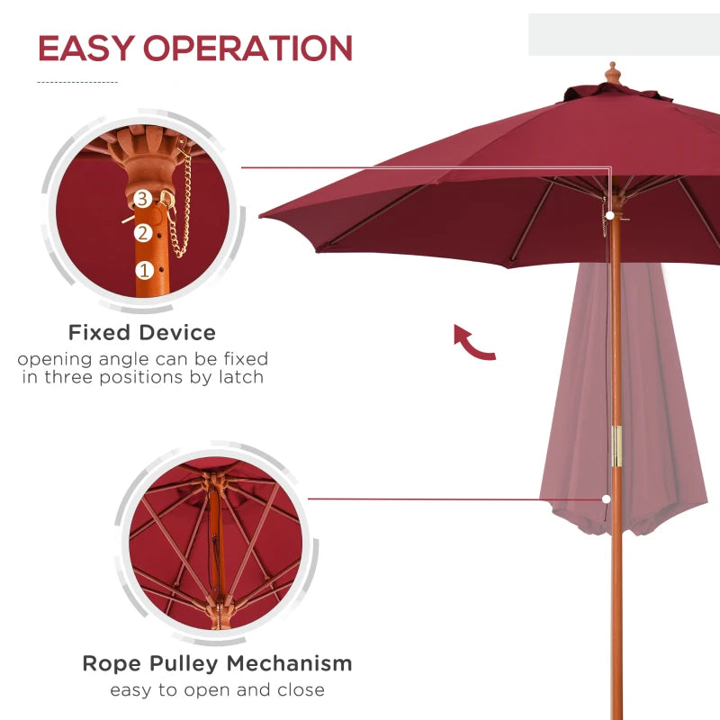 Red 2.5m Round Garden Parasol Umbrella with Wooden Pole