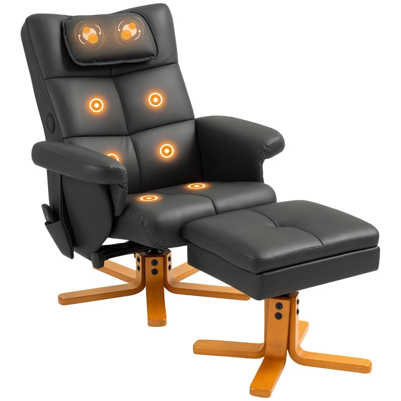 Faux Leather Massage Recliner Chair with Storage Ottoman in Black for Ultimate Comfort
