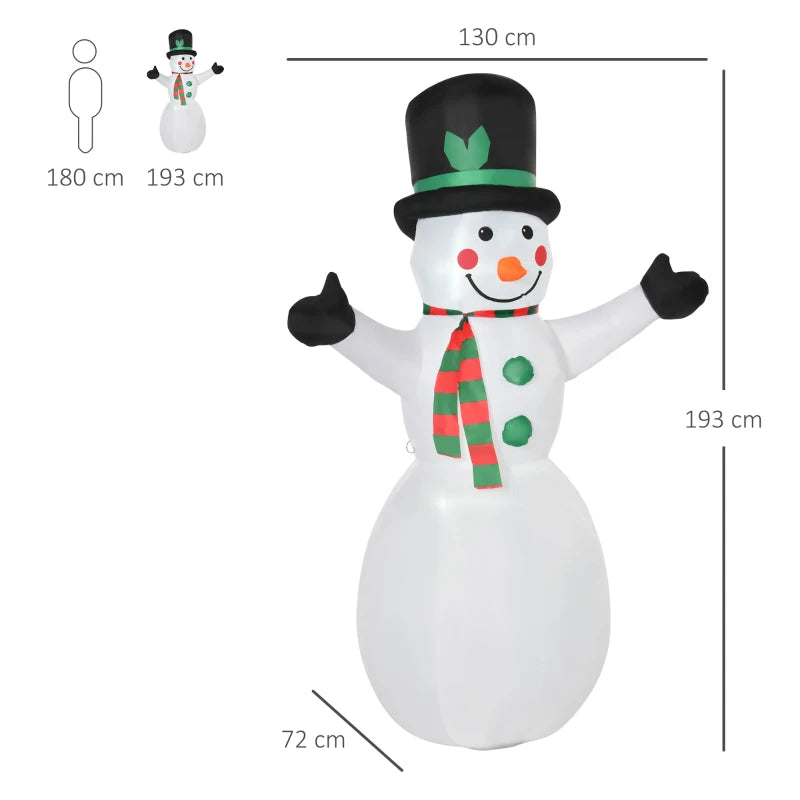 6.5ft Inflatable Snowman with LED Lights - Christmas Air Blown Holiday Decoration for Outdoor Garden Festivities