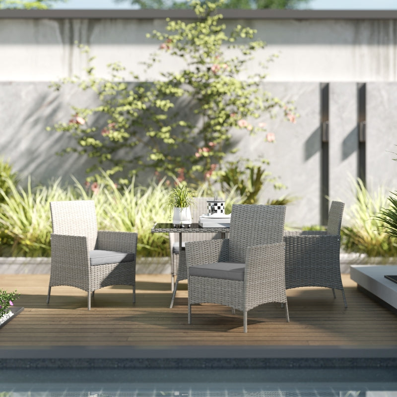 5-Piece Light Grey Rattan Dining Set - Outdoor Patio Furniture