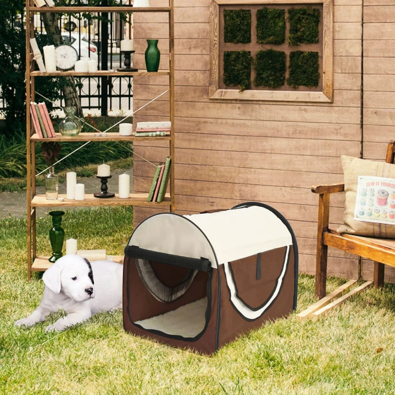 Folding Fabric Soft Pet Crate - Brown, 46L x 36W x 41H cm - Portable, Lightweight, Ideal for Dogs & Cats