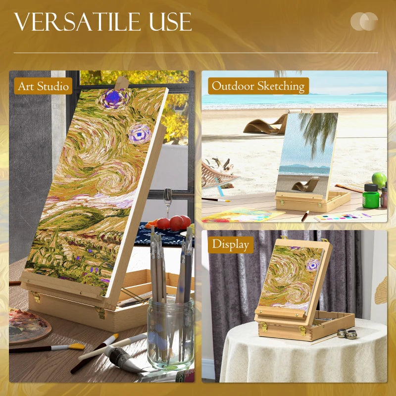 Vinsetto Adjustable Wooden Table Easel Box for Canvas up to 61cm - Portable Beechwood Artist Drawing & Sketching Board