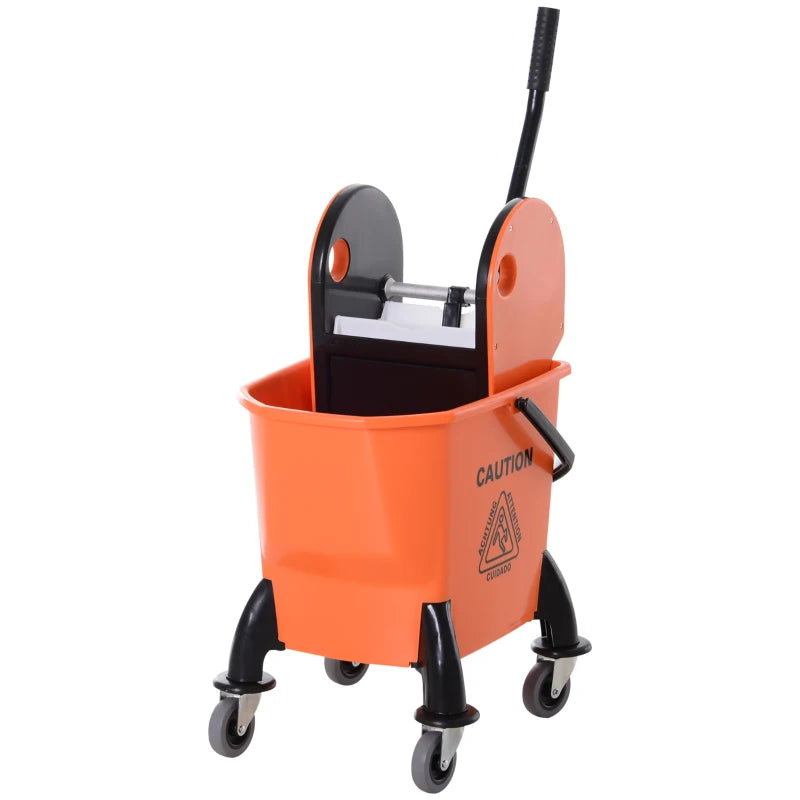 25L Mop Bucket with Wringer, Wheels & Handle - Durable Orange Cleaning Solution for Easy Floor Maintenance