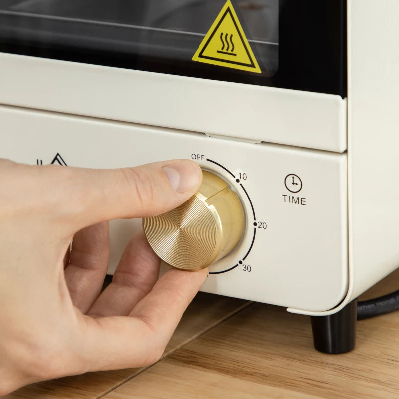 15L Mini Electric Oven & Grill - Adjustable 60-230°C, 60 Min Timer, Includes Baking Tray & Wire Rack, 1000W, Cream White