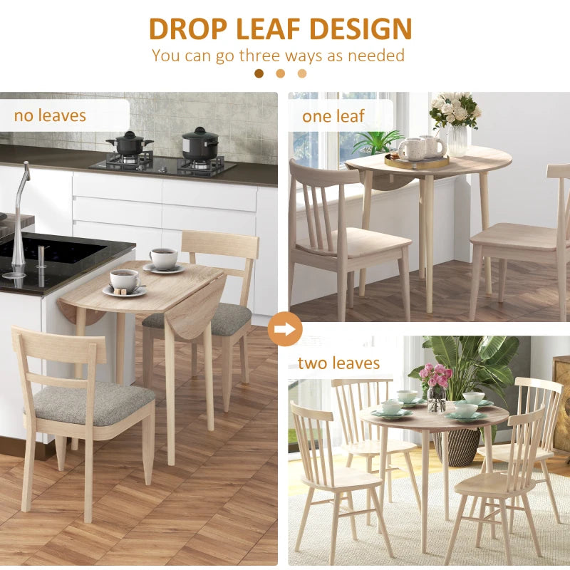 Folding Round Drop Leaf Dining Table for 4 Space Saving Small Kitchen Table with Wood Legs Natural Finish