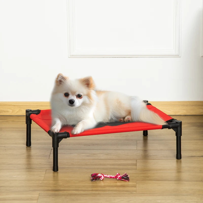 Elevated Dog Bed for Cats & Dogs - Portable Camping Pet Bed with Metal Frame - Black & Red (Small)