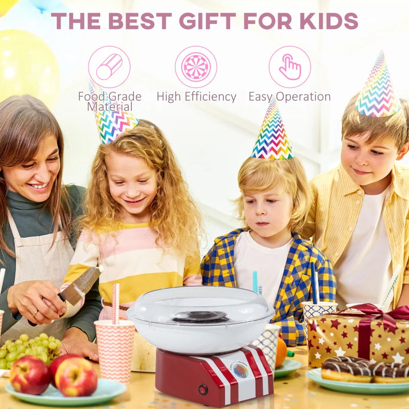 Retro Candy Floss Machine for Kids & Adults - 550W Cotton Candy Maker with 10 Sticks, Non-Slip Base, Red & White