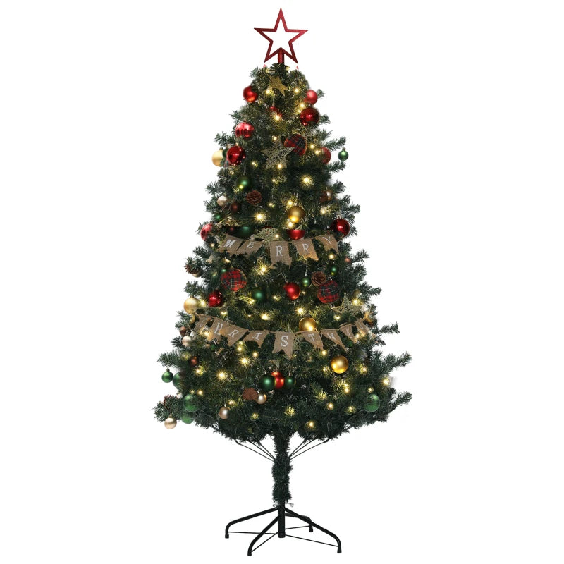 6ft Pre-Lit Christmas Tree with Red and Green Decorations, Warm White Lights - Perfect Holiday Decor