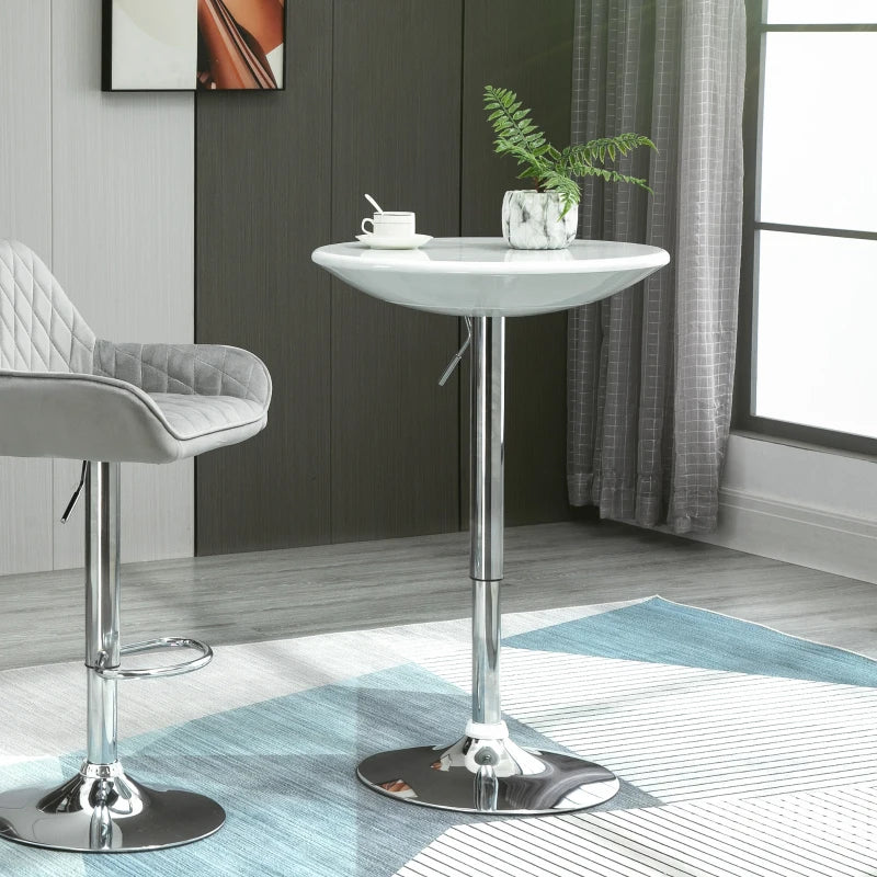Modern Adjustable Height Round Bar Table - Swivel Bistro Desk with White Painted Top & Silver Steel Legs for Home Pub