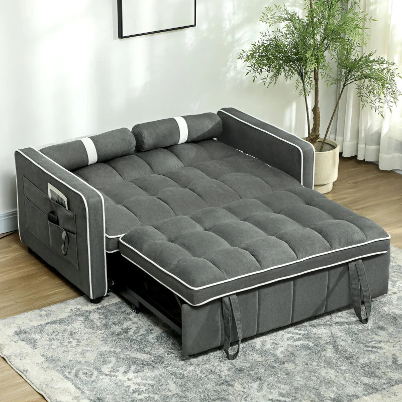 Charcoal Grey Two-Seater Linen-Look Sofa Bed for Stylish Living Spaces