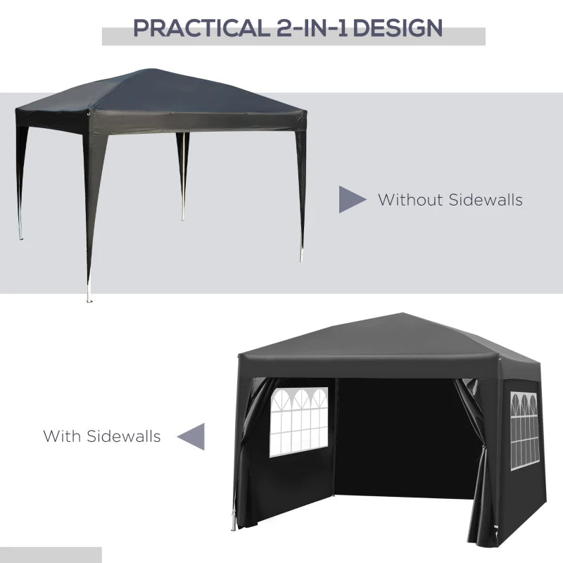 Black 3x3m Pop Up Garden Gazebo with Sidewalls and Windows