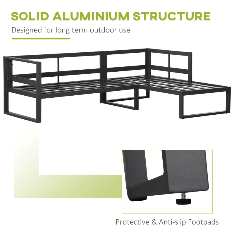 Dark Grey L-shaped Aluminium Garden Corner Sofa Set