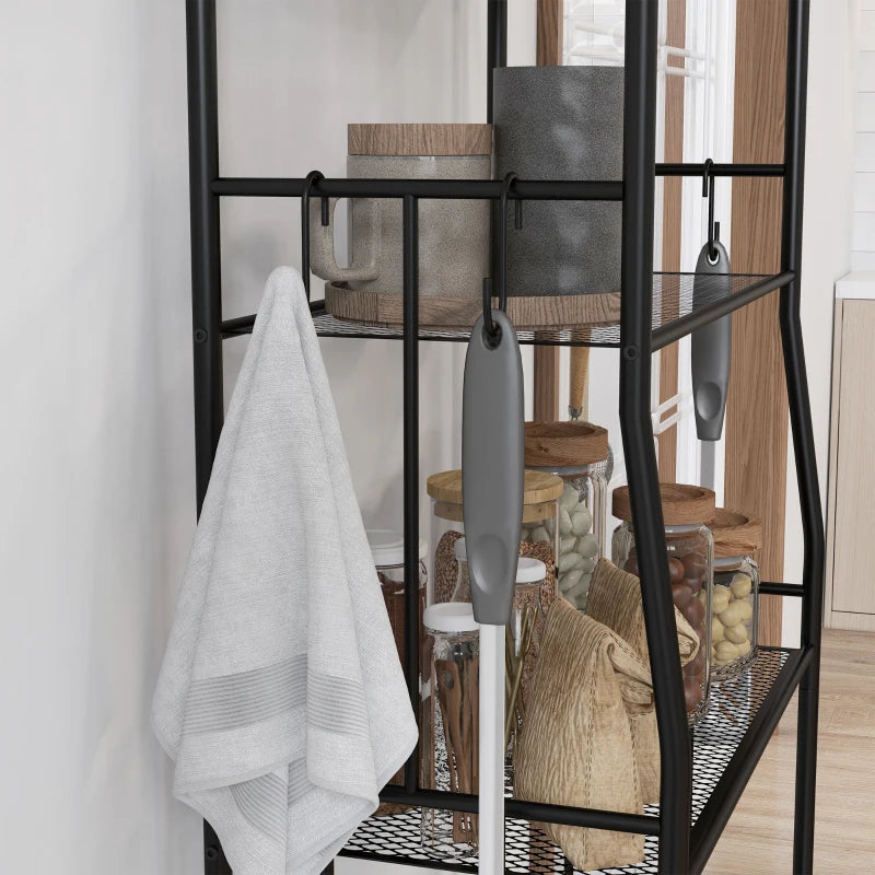 Five-Tier Black Steel Frame Kitchen Shelving Unit - Durable Storage Rack for Organizing Kitchen, Pantry, or Garage