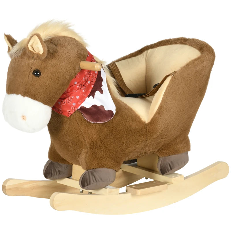Kids Rocking Horse with Safety Harness Sounds and Foot Pedals for Safe Fun