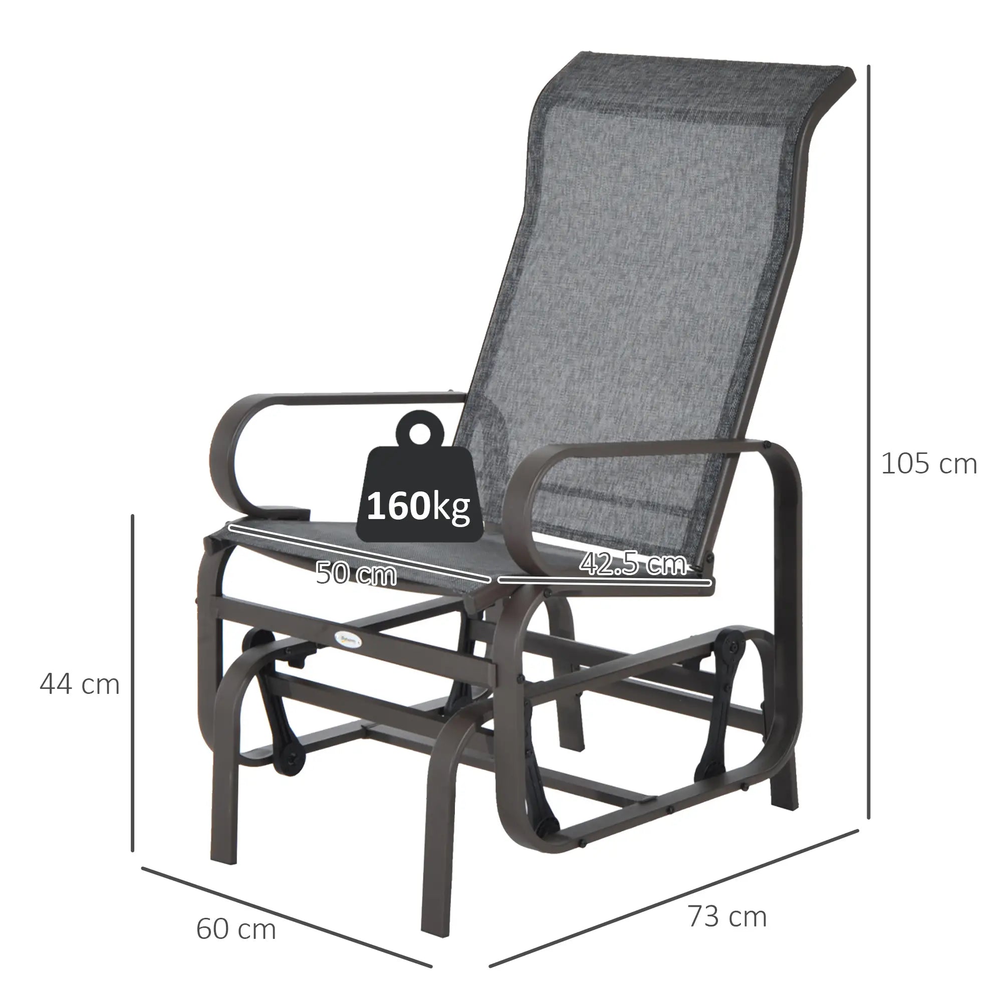 Grey & Brown Outdoor Gliding Rocking Chair - Sturdy Metal Frame
