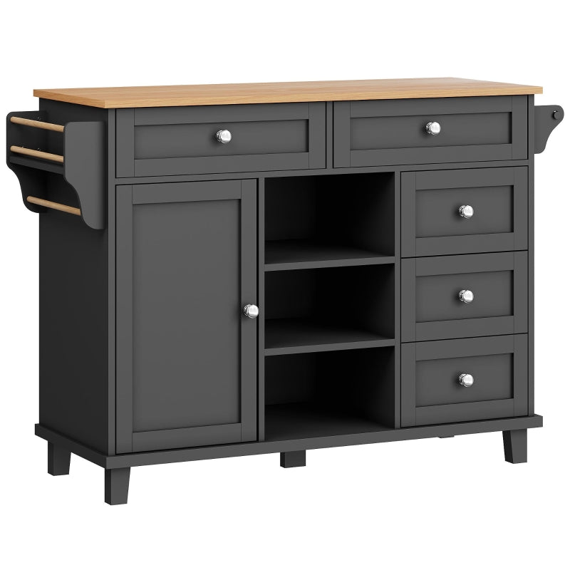 4-Tier Rolling Kitchen Island with Versatile Storage - Black Wooden Finish for Utensils & Kitchen Organization