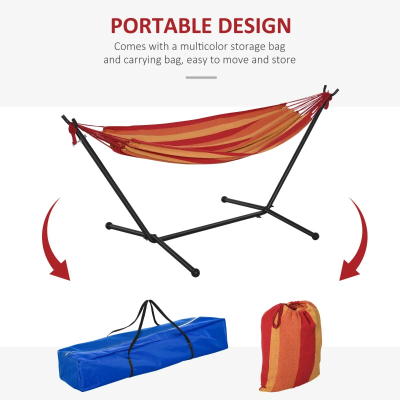 Red Striped Portable Camping Hammock with Stand - Adjustable Height, 120kg Capacity