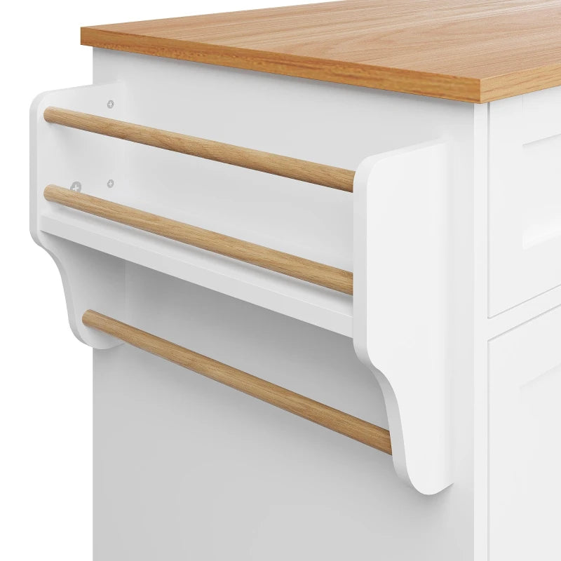 Versatile Dining Trolley with Drawer - Mobile & Fixed Food Cart for Kitchen Storage, 134L x 46W x 92H cm, White