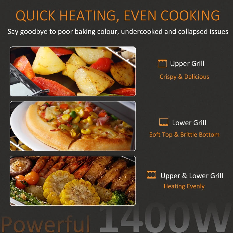 16L Mini Countertop Oven - 1400W, Stylish Black/Silver Design, Perfect for Baking, Broiling, and Toasting - Compact Kitchen Appliance