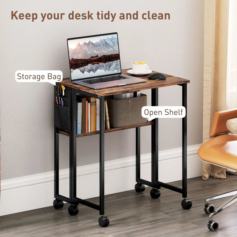Rustic Brown 63 cm Drop Leaf Writing Desk - Space-Saving Home Office Workstation with Stylish Design
