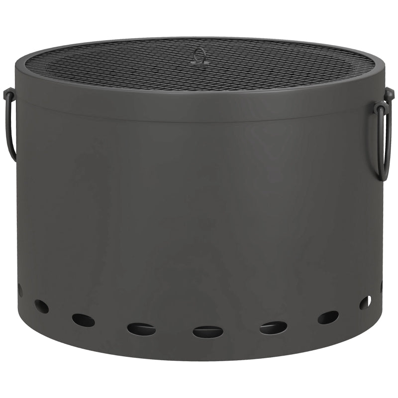 Portable 38cm Dark Grey Smokeless Fire Pit with Spark Screen and Poker - Low Smoke Wood Burning Bonfire Stove for Garden, Patio, and Picnic
