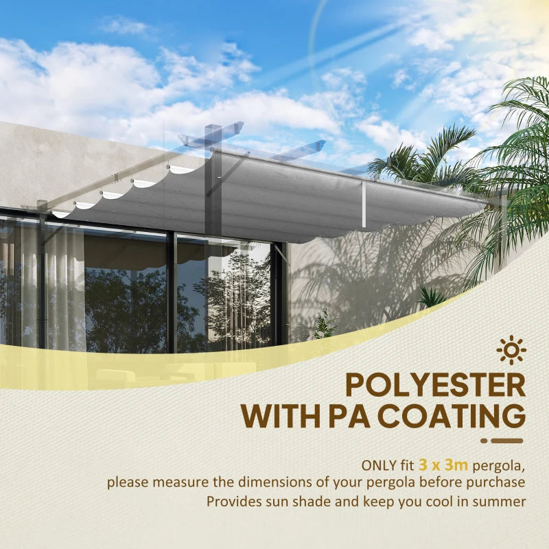 Retractable Pergola Shade Cover - Replacement Canopy Fabric for 3m x 3m Gazebo - Light Grey