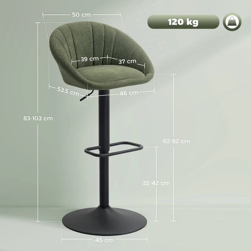 Set of 2 Dark Green Relaxed Tub Bar Stools - Stylish & Comfortable Seating for Kitchen or Home Bar