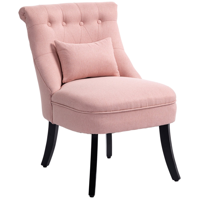 Upholstered Pink Fabric Tub Chair with Pillow and Solid Wood Legs for Living Room or Dining Room