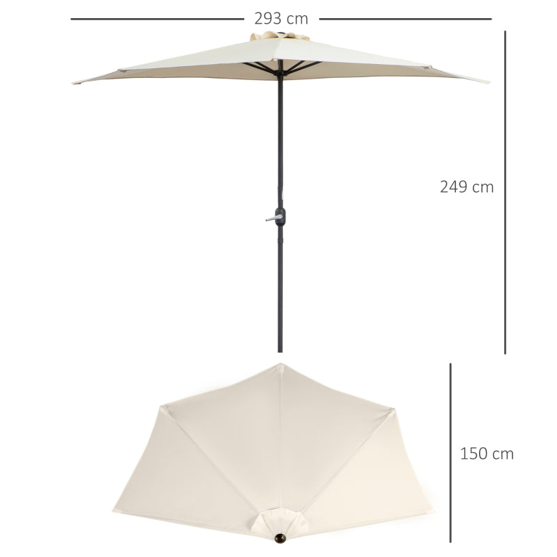 Cream White 3m Half Round Patio Umbrella with Metal Frame and Crank Handle