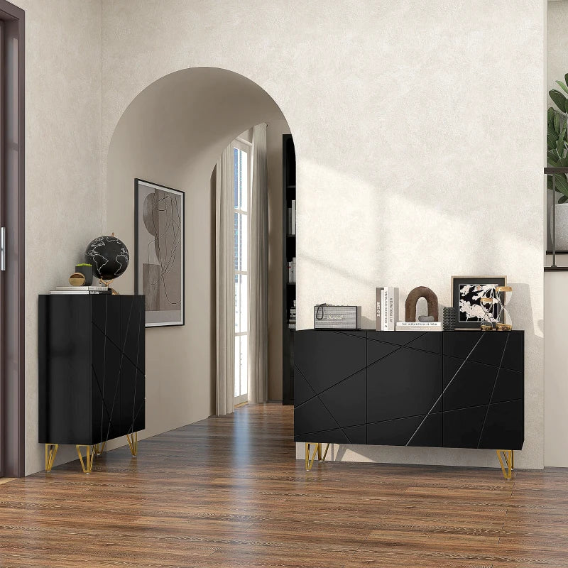 Modern Luxe High Gloss Black Sideboard with Hairpin Legs for Stylish Storage