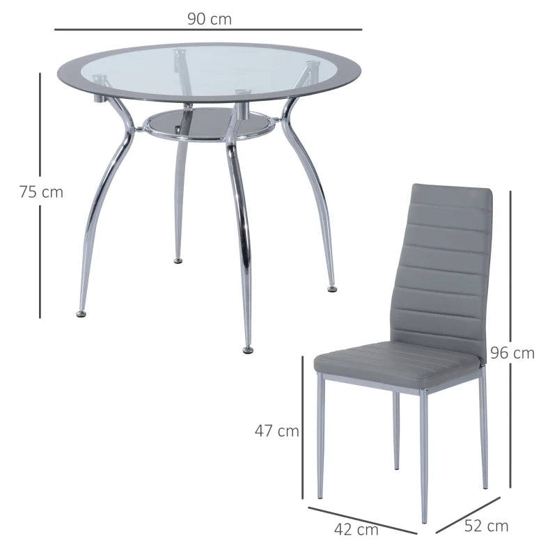 Modern Five-Piece Dining Set with Padded Chairs and Stylish Glass-Top Table in Elegant Grey Finish