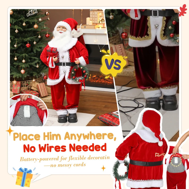 Singing and Dancing Santa Claus with Gift and Wreath - Festive Holiday Decor for Christmas Cheer