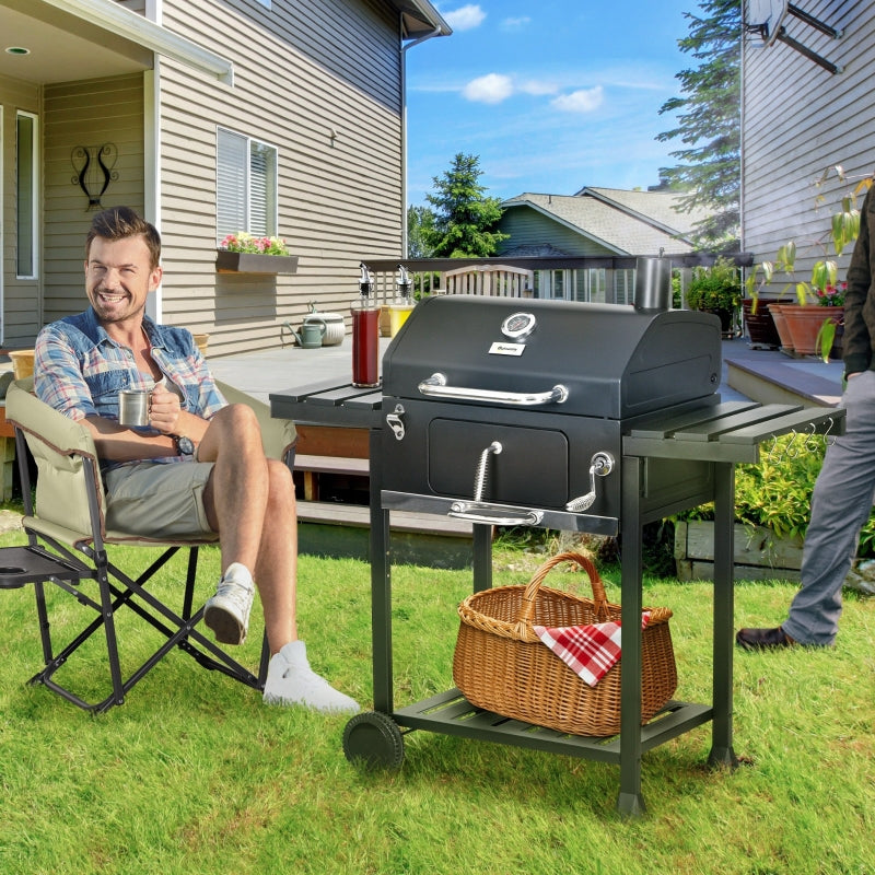 Charcoal BBQ Grill with Wide Cooking Surface and Convenient Features, Black