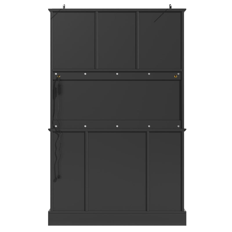 Tall Kitchen Cabinet with Open Shelf & 5 Drawers - Large Storage Cupboard for Dining Room, 115x40x180 cm, Black