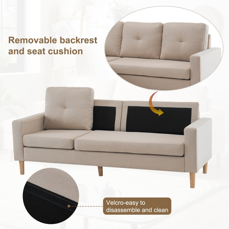 6.5ft 3-Seater Sofa Bed with Removable Footrest, Solid Wood Frame, Beige, 190x76x84 cm